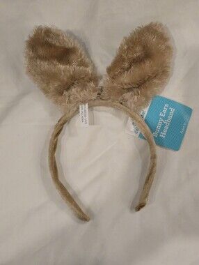 Plush Bunny Ear Headband in Light Brown